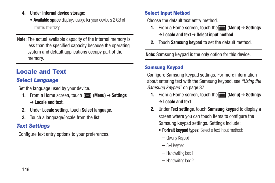 Locale and text | Samsung YP-GS1CB-XAA User Manual | Page 150 / 211