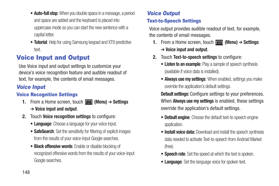 Voice input and output | Samsung YP-GS1CB-XAA User Manual | Page 152 / 211