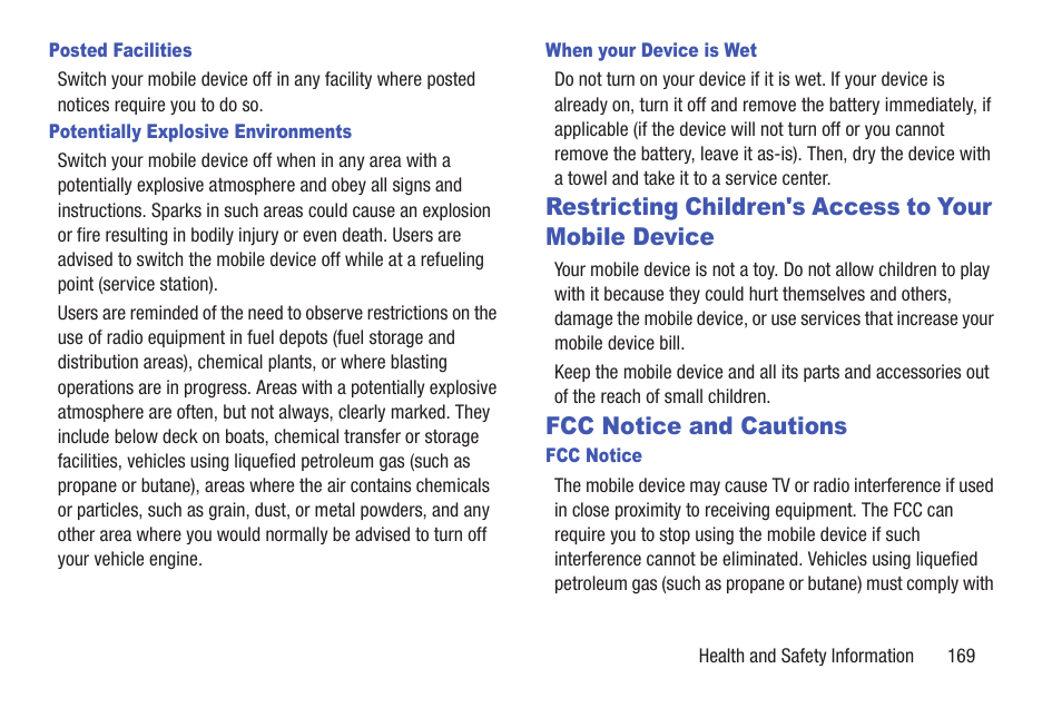 Fcc notice and cautions, Restricting children's access to your, Mobile device | Samsung YP-GS1CB-XAA User Manual | Page 173 / 211