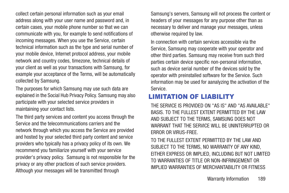 Limitation of liability | Samsung YP-GS1CB-XAA User Manual | Page 193 / 211