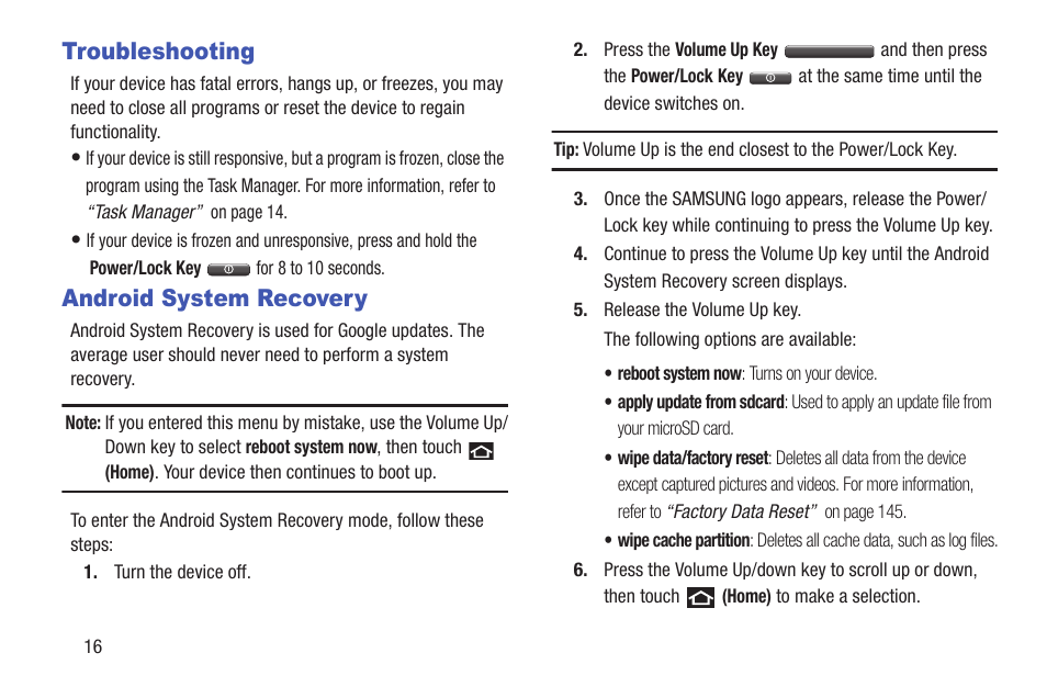 Troubleshooting, Android system recovery, Troubleshooting android system recovery | Samsung YP-GS1CB-XAA User Manual | Page 20 / 211