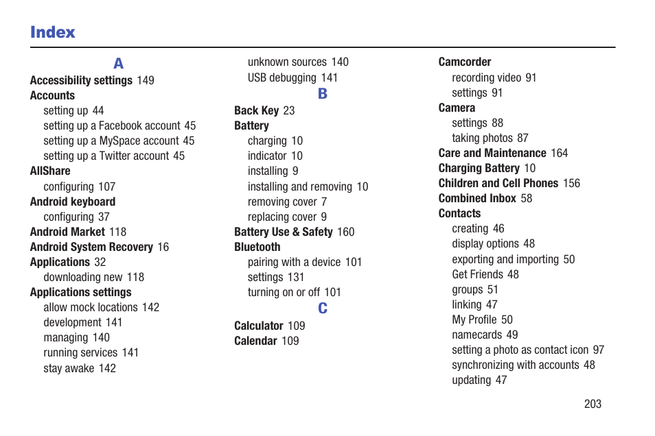 Index | Samsung YP-GS1CB-XAA User Manual | Page 207 / 211