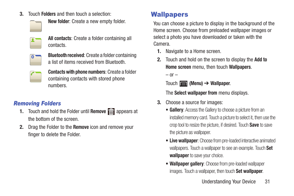 Wallpapers, For more information, refer to “wallpapers” on | Samsung YP-GS1CB-XAA User Manual | Page 35 / 211