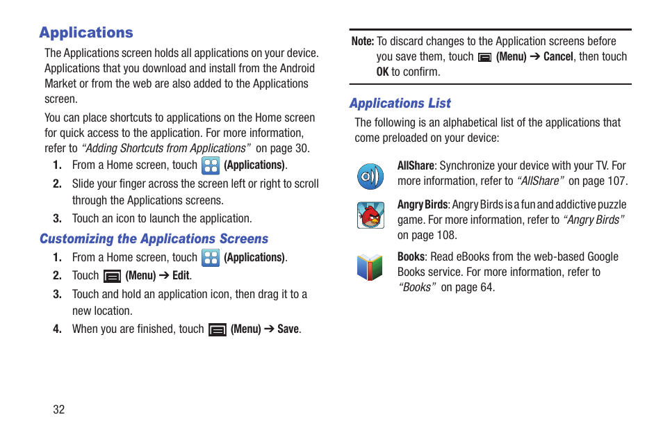 Applications | Samsung YP-GS1CB-XAA User Manual | Page 36 / 211