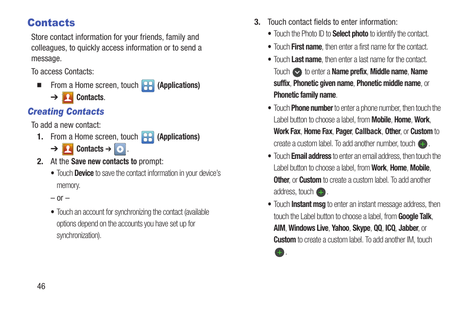 Contacts | Samsung YP-GS1CB-XAA User Manual | Page 50 / 211