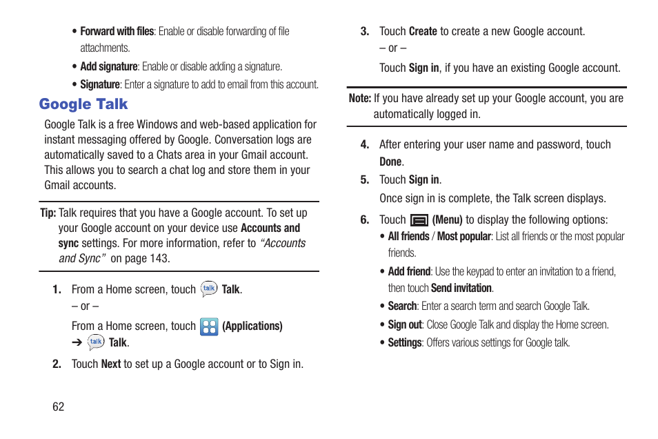 Google talk | Samsung YP-GS1CB-XAA User Manual | Page 66 / 211
