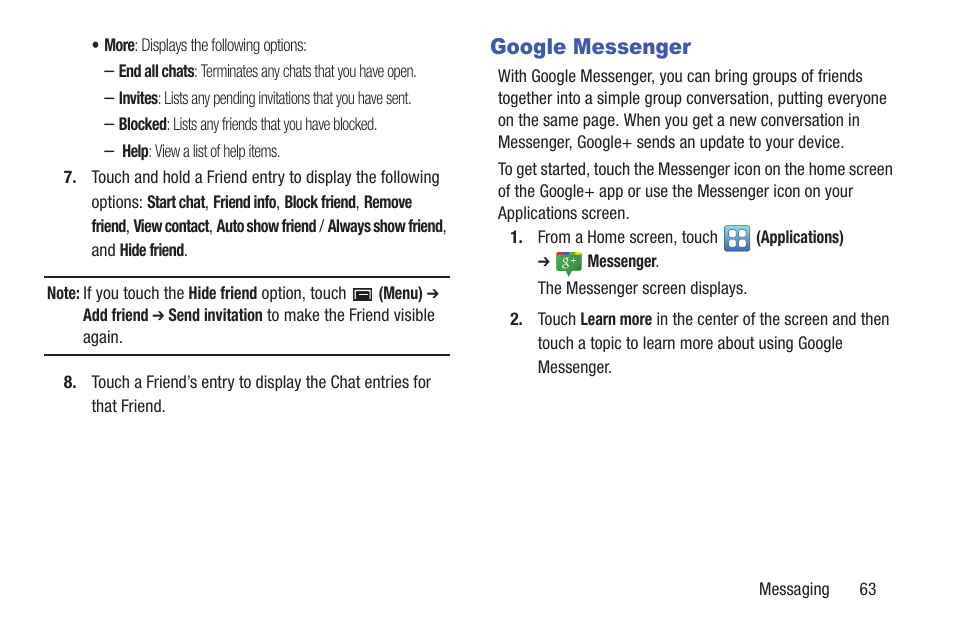Google messenger | Samsung YP-GS1CB-XAA User Manual | Page 67 / 211