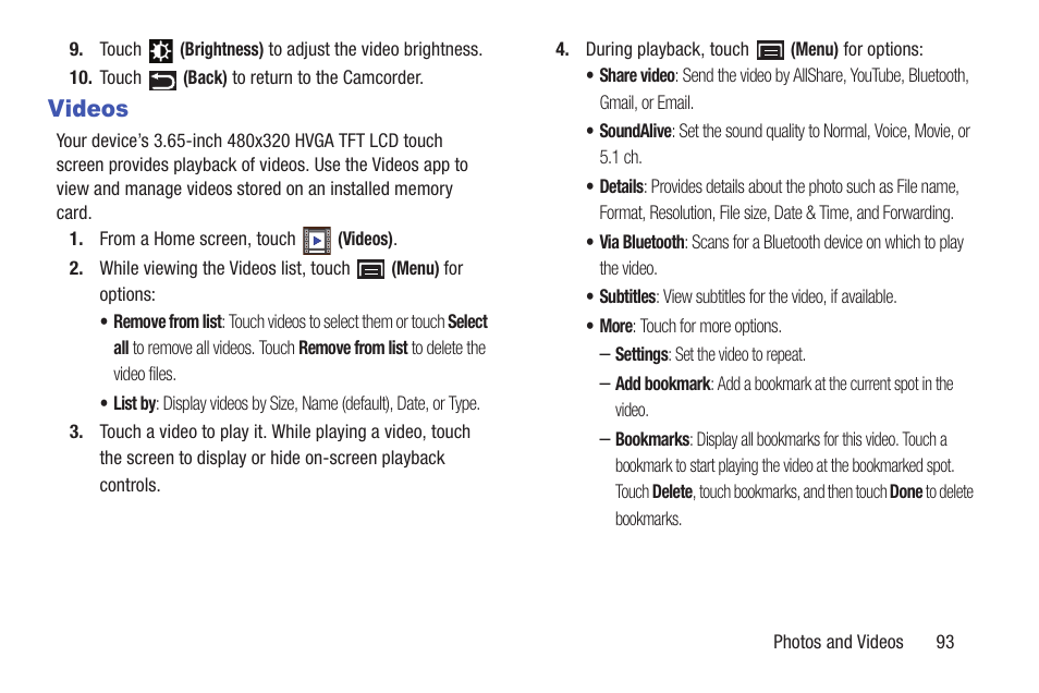 Videos | Samsung YP-GS1CB-XAA User Manual | Page 97 / 211
