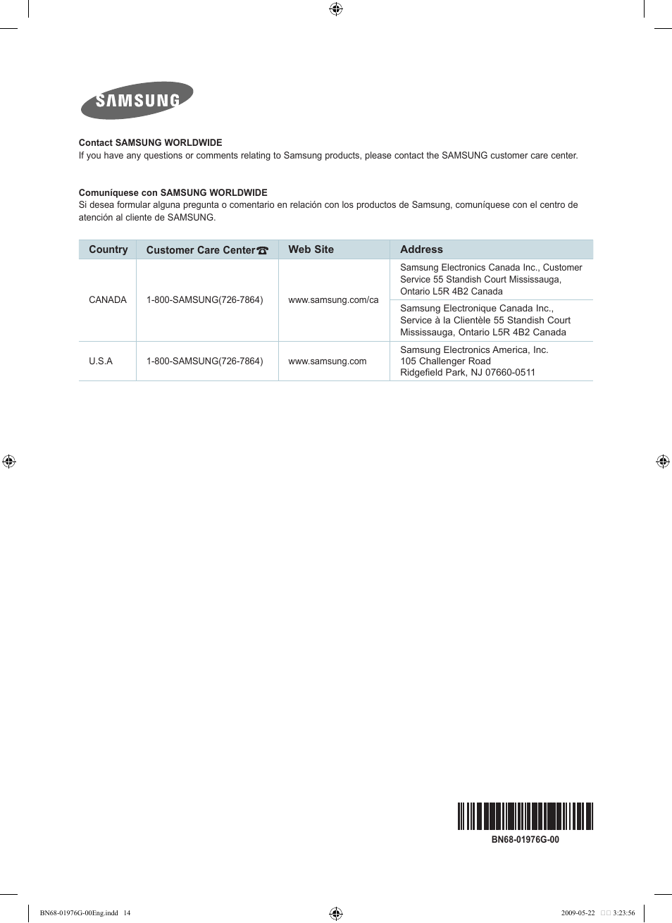 Samsung LN22B350F2DXZA User Manual | Page 14 / 14
