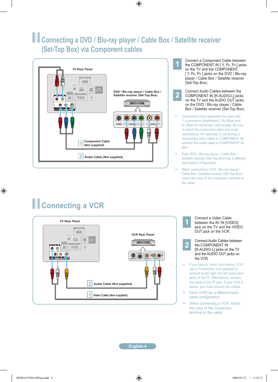 Connecting a vcr | Samsung LN22B350F2DXZA User Manual | Page 4 / 14