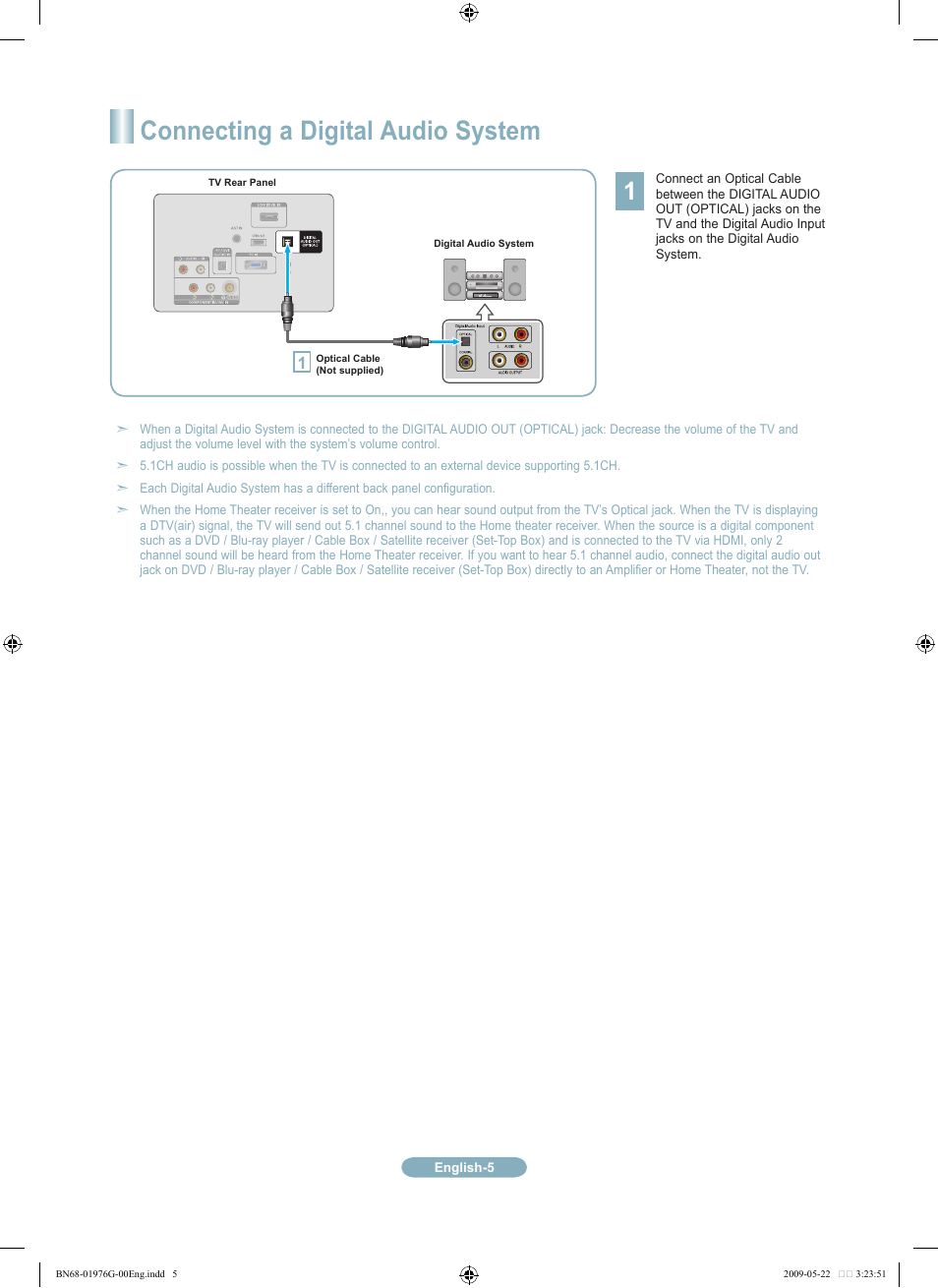 Connecting a digital audio system | Samsung LN22B350F2DXZA User Manual | Page 5 / 14