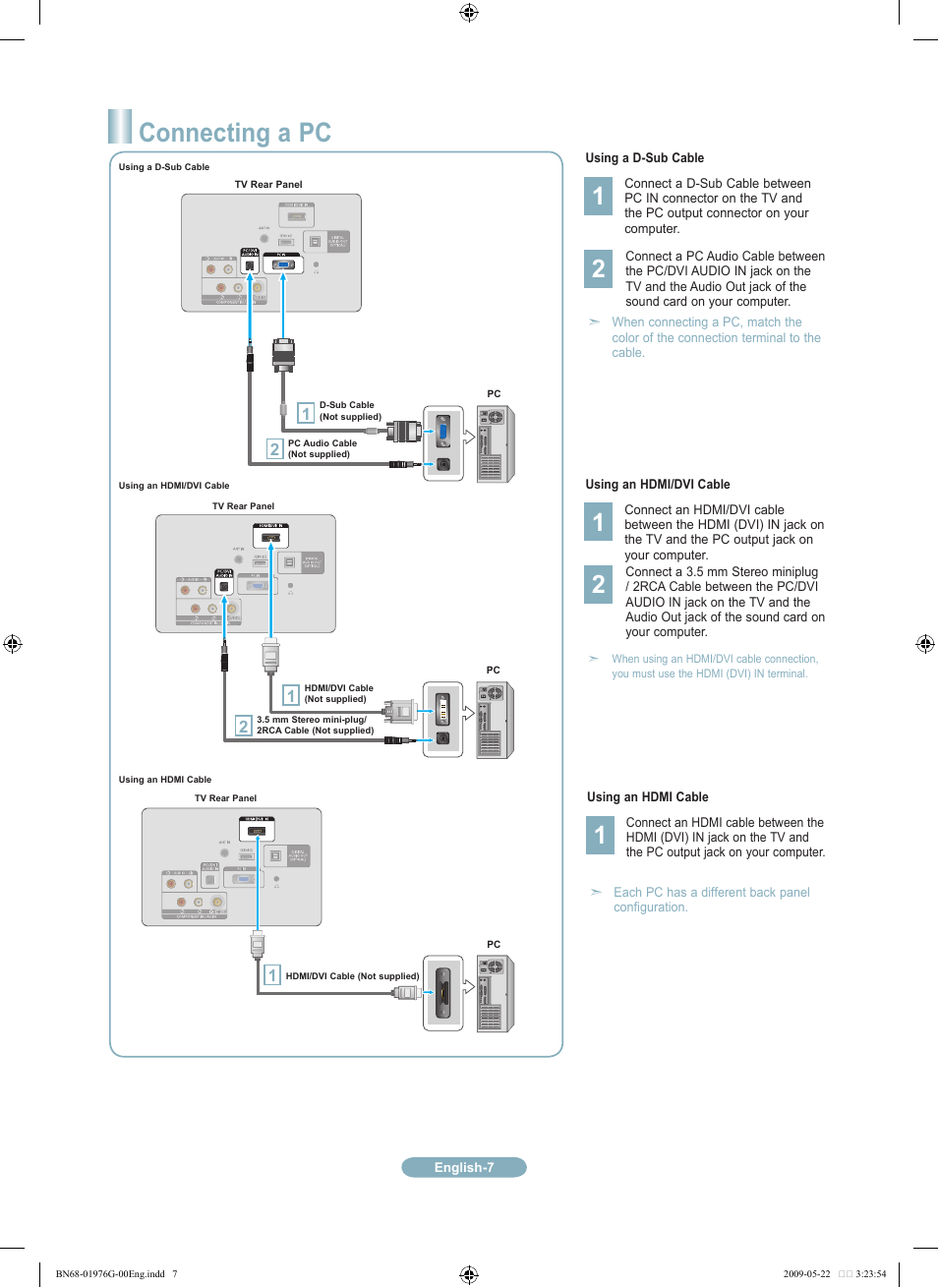 Connecting a pc | Samsung LN22B350F2DXZA User Manual | Page 7 / 14