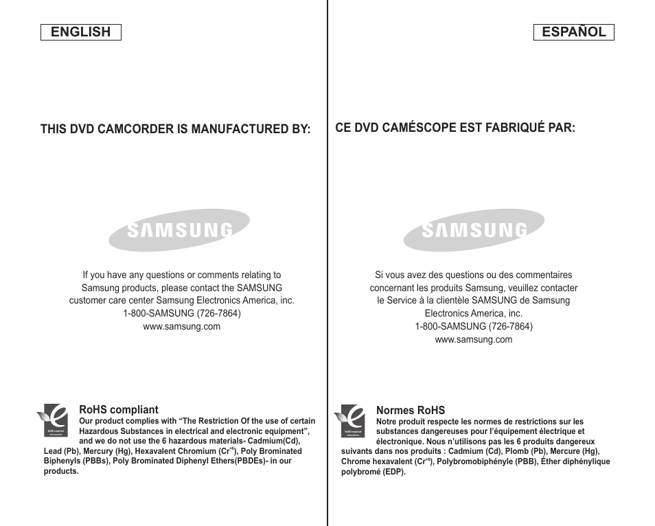 English, Español | Samsung SC-DC164-XAA User Manual | Page 128 / 128