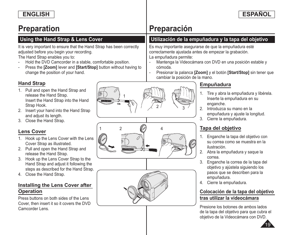 Preparation, Preparación, English | Español | Samsung SC-DC164-XAA User Manual | Page 19 / 128