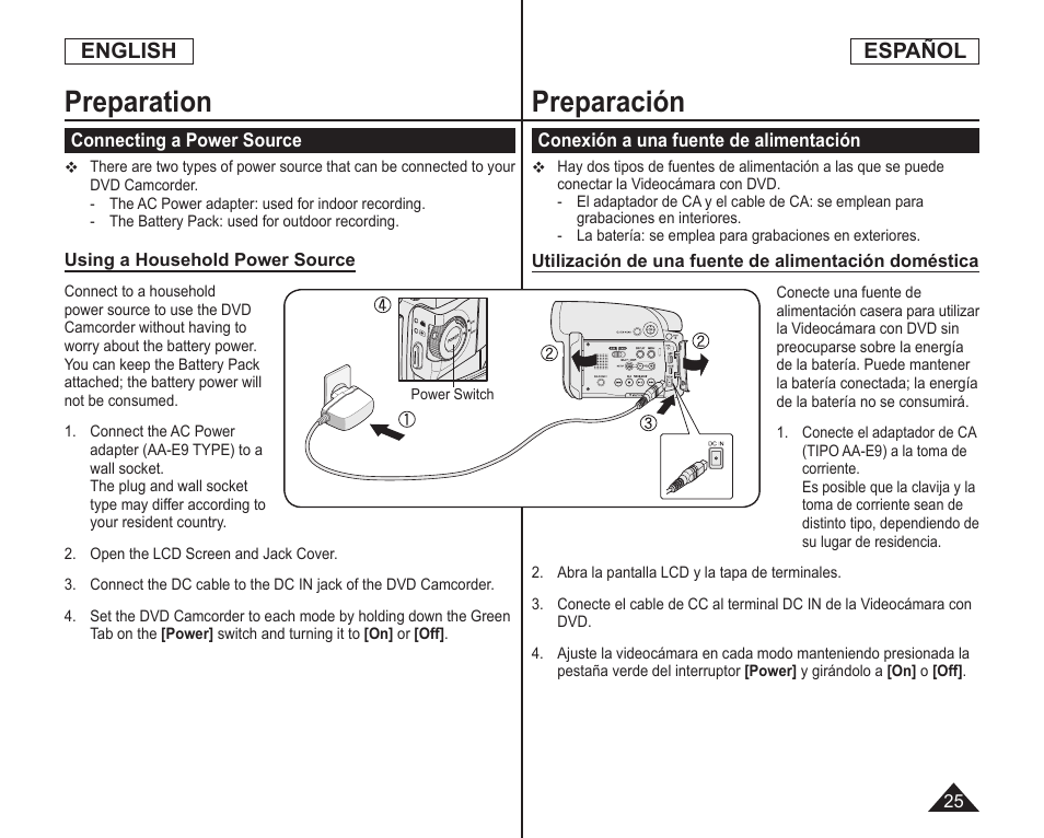 Preparation, Preparación, English | Español | Samsung SC-DC164-XAA User Manual | Page 25 / 128