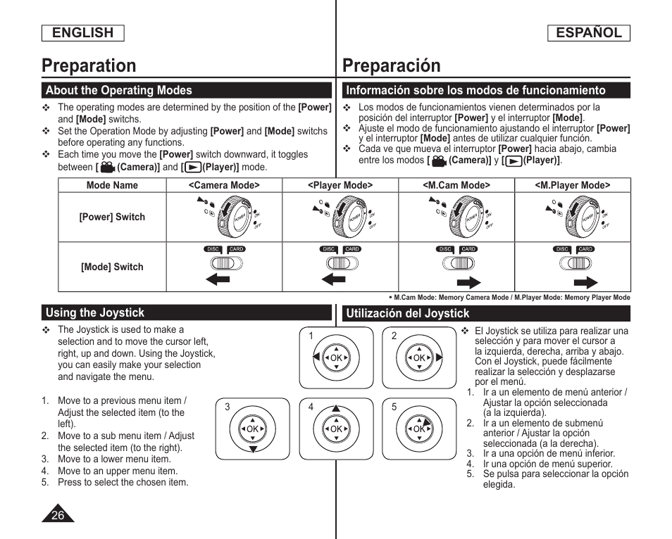 Preparation, Preparación, English | Español | Samsung SC-DC164-XAA User Manual | Page 26 / 128