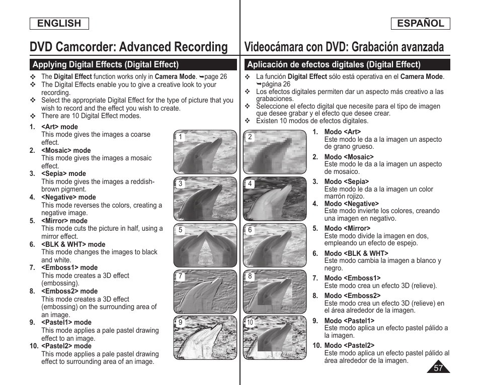 Dvd camcorder: advanced recording, Videocámara con dvd: grabación avanzada, English | Español | Samsung SC-DC164-XAA User Manual | Page 57 / 128