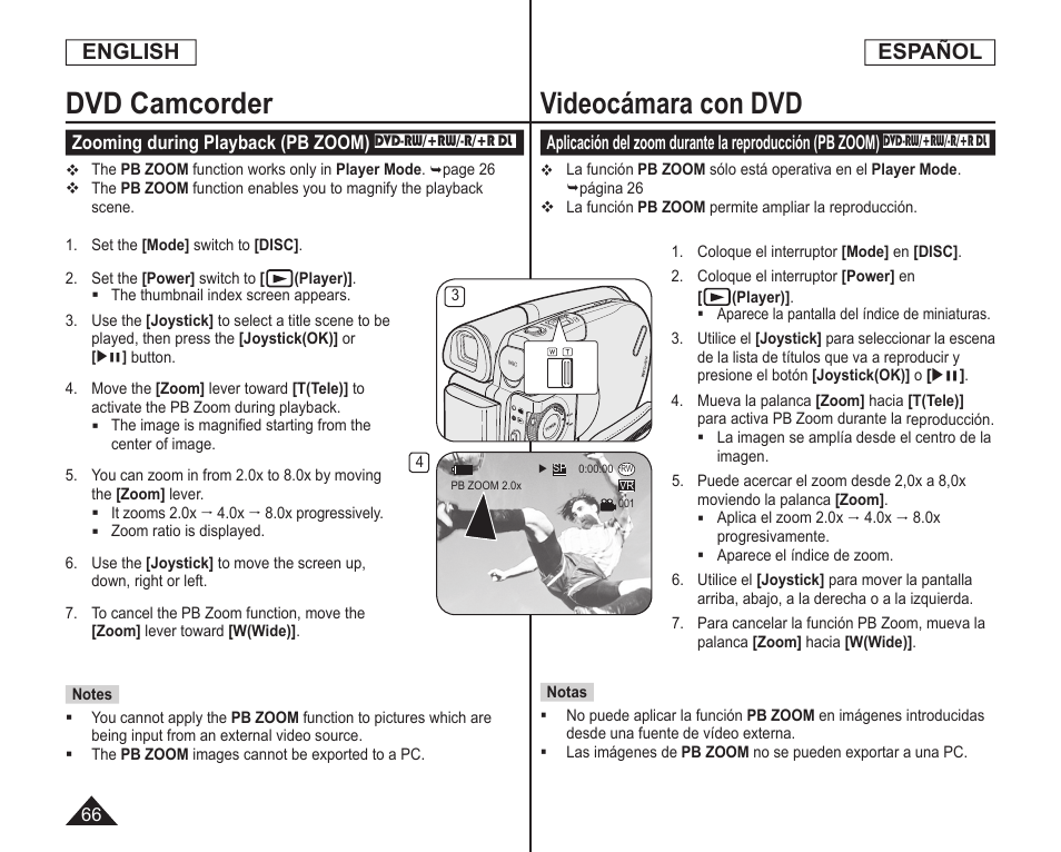 Dvd camcorder, Videocámara con dvd, English | Español | Samsung SC-DC164-XAA User Manual | Page 66 / 128