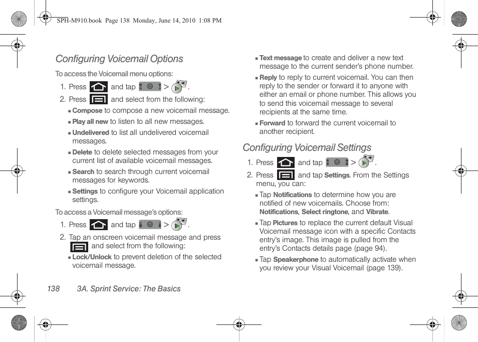 Configuring voicemail options, Configuring voicemail settings | Samsung SPH-M910ZIASPR User Manual | Page 152 / 233