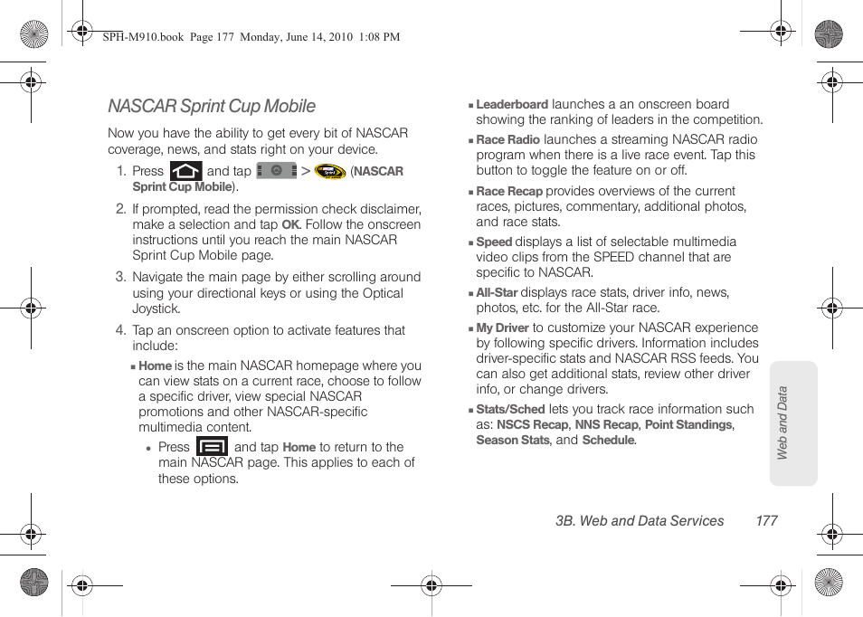 Nascar sprint cup mobile | Samsung SPH-M910ZIASPR User Manual | Page 191 / 233