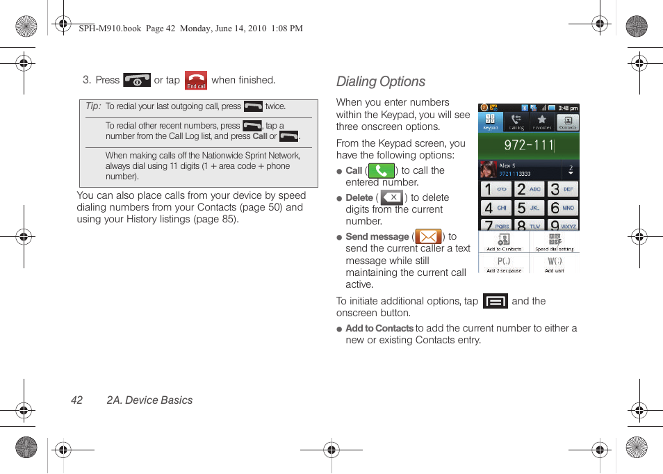 Dialing options | Samsung SPH-M910ZIASPR User Manual | Page 56 / 233