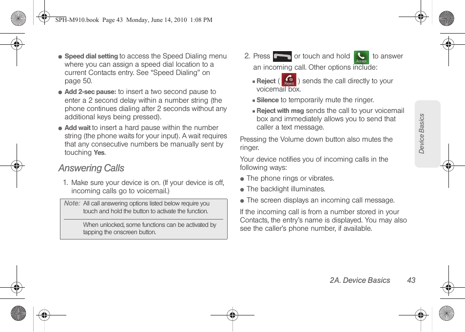 Answering calls | Samsung SPH-M910ZIASPR User Manual | Page 57 / 233