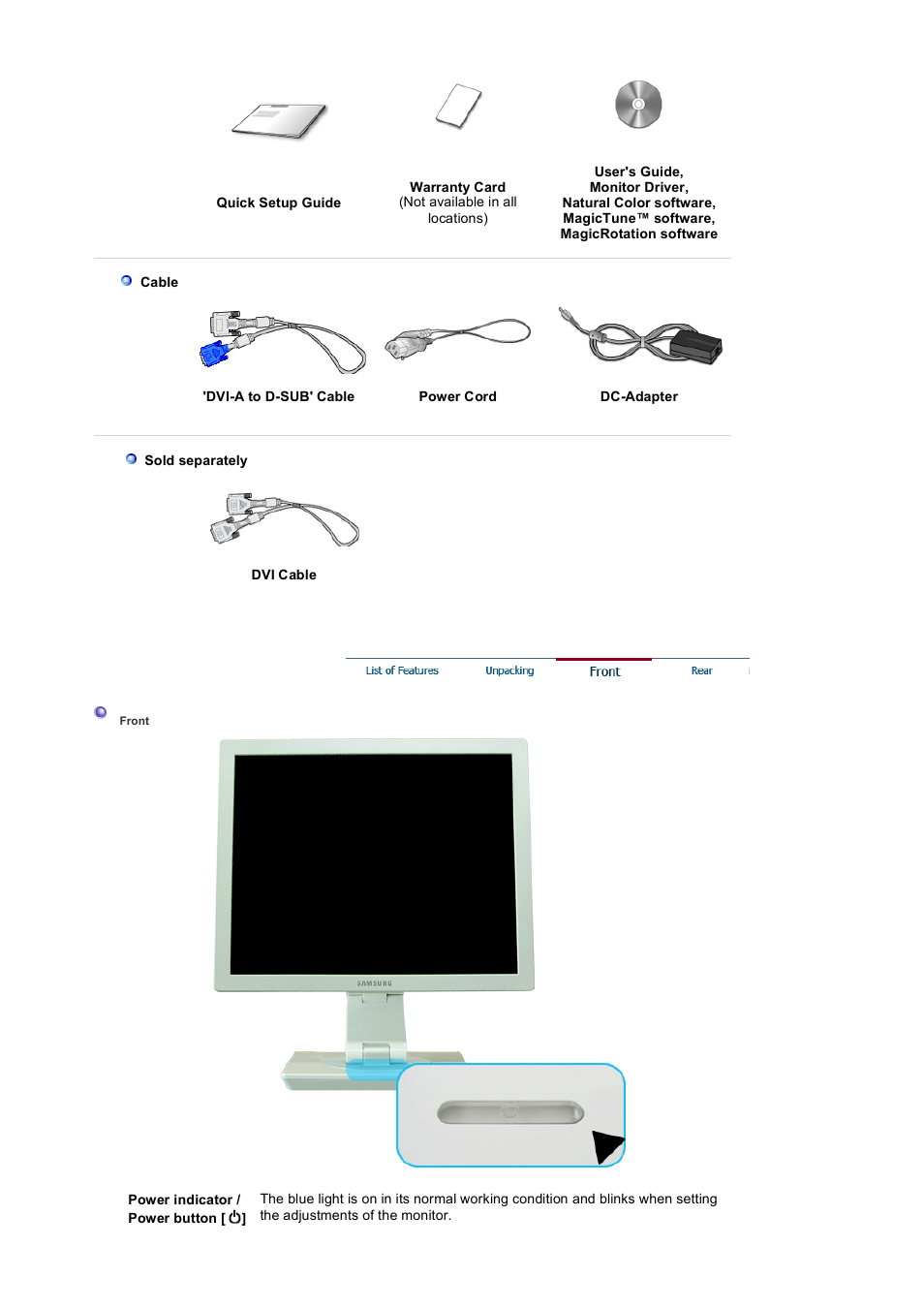 Front | Samsung LS19VDPXHQ-XAA User Manual | Page 11 / 56