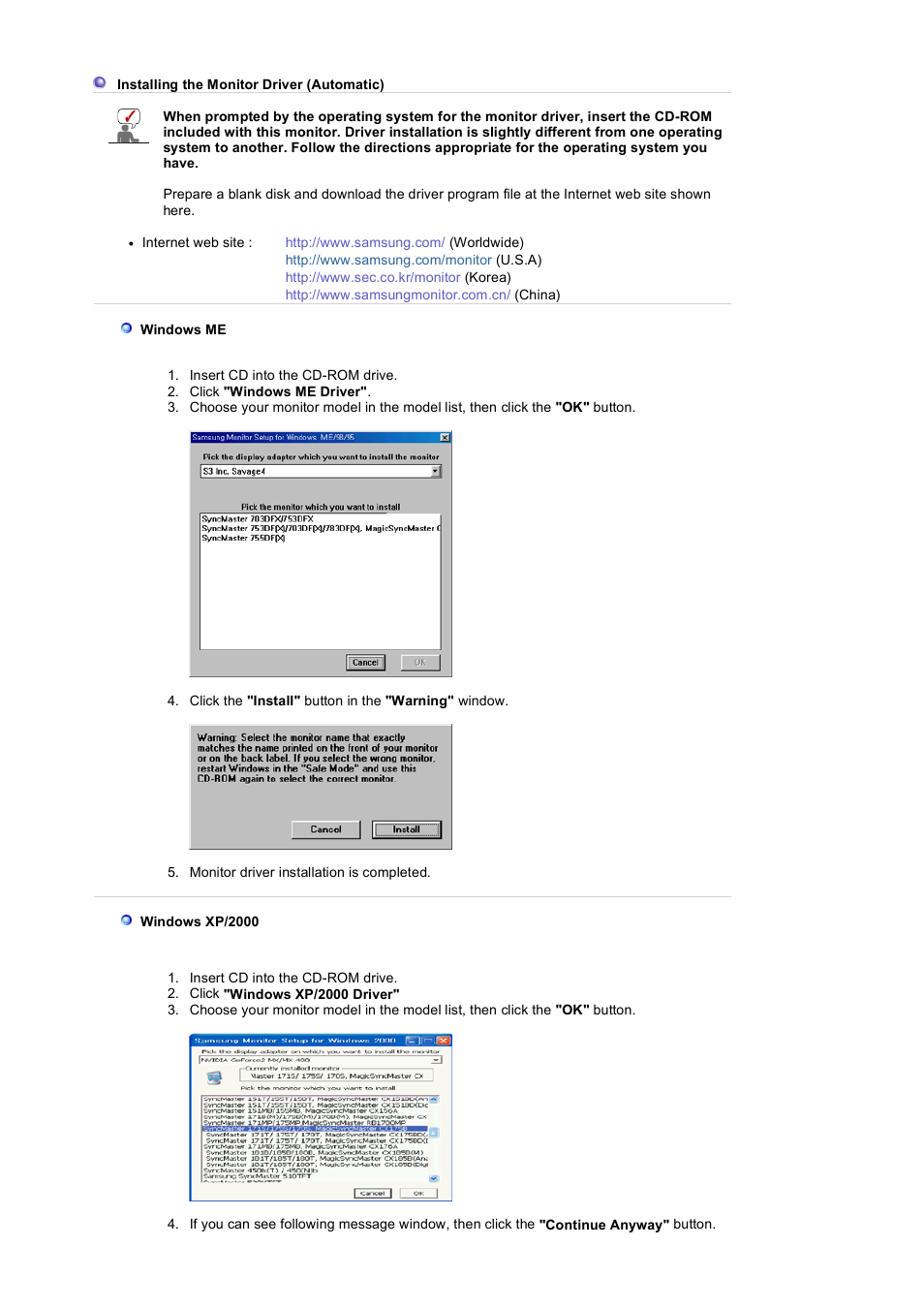 Installing the monitor driver (automatic) | Samsung LS19VDPXHQ-XAA User Manual | Page 15 / 56