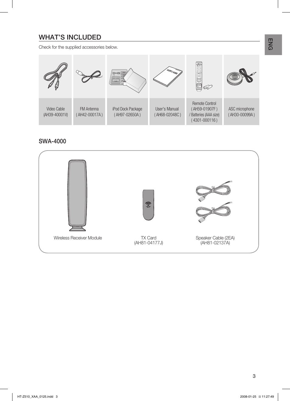 What’s included, Swa-4000 | Samsung HT-Z510T-XAA User Manual | Page 5 / 79