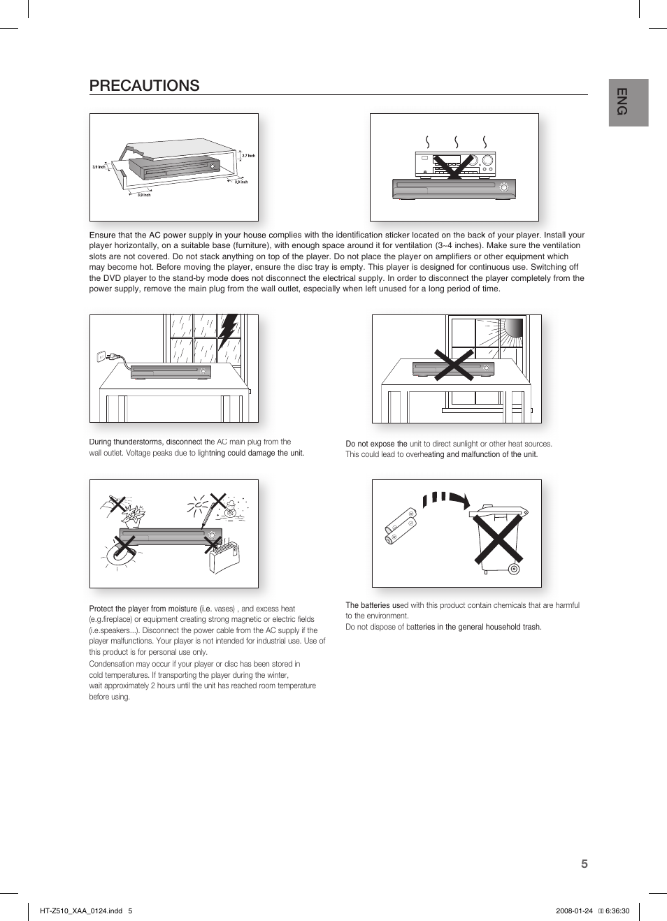 Precautions | Samsung HT-Z510T-XAA User Manual | Page 7 / 79