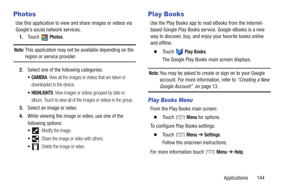 Photos, Play books, Photos play books | Samsung SGH-I527ZKBATT User Manual | Page 151 / 228