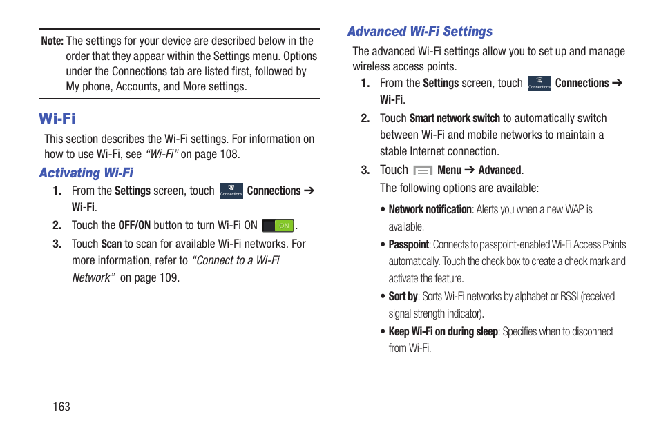 Wi-fi | Samsung SGH-I527ZKBATT User Manual | Page 170 / 228