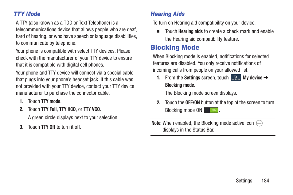 Blocking mode | Samsung SGH-I527ZKBATT User Manual | Page 191 / 228