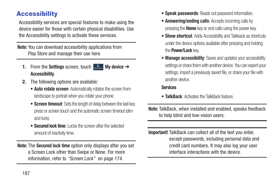 Accessibility | Samsung SGH-I527ZKBATT User Manual | Page 194 / 228