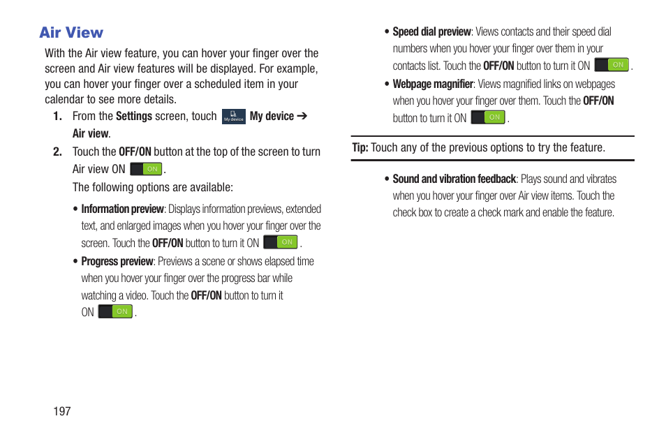 Air view | Samsung SGH-I527ZKBATT User Manual | Page 204 / 228