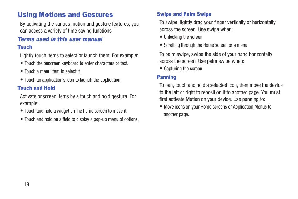 Using motions and gestures | Samsung SGH-I527ZKBATT User Manual | Page 26 / 228