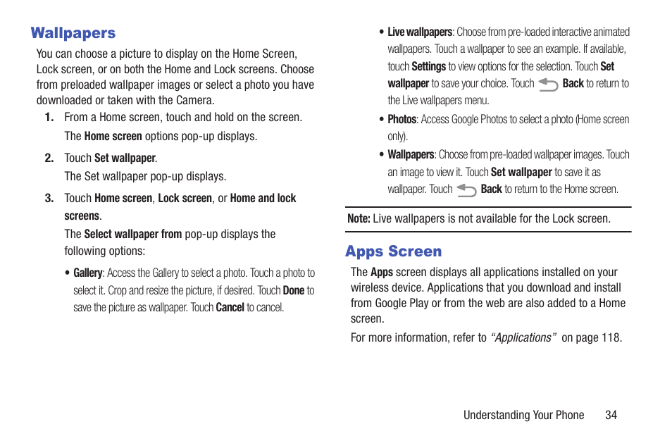 Wallpapers, Apps screen, Wallpapers apps screen | For more information, refer to “wallpapers | Samsung SGH-I527ZKBATT User Manual | Page 41 / 228