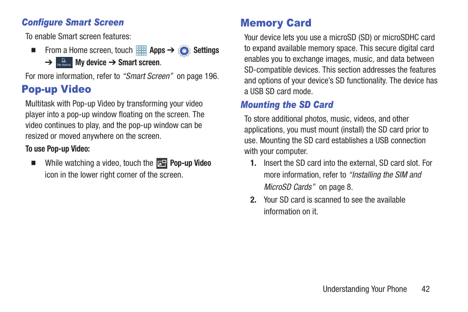 Pop-up video, Memory card, Pop-up video memory card | Samsung SGH-I527ZKBATT User Manual | Page 49 / 228