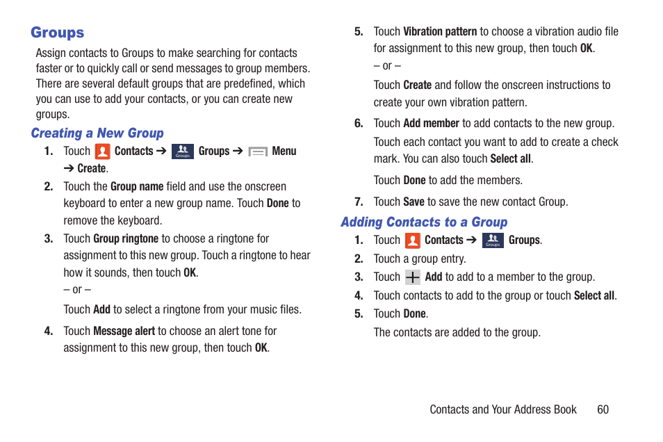 Groups | Samsung SGH-I527ZKBATT User Manual | Page 67 / 228
