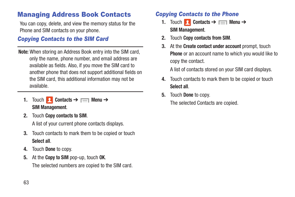 Managing address book contacts | Samsung SGH-I527ZKBATT User Manual | Page 70 / 228