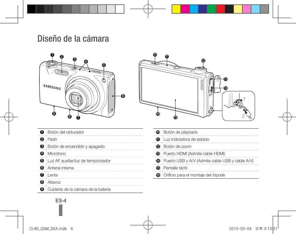 Diseño de la cámara | Samsung EC-CL80ZZBPAUS User Manual | Page 14 / 24