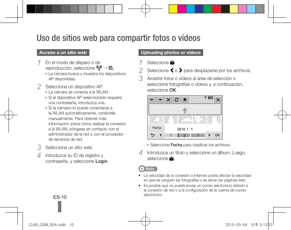 Uso de sitios web para compartir fotos o vídeos | Samsung EC-CL80ZZBPAUS User Manual | Page 20 / 24