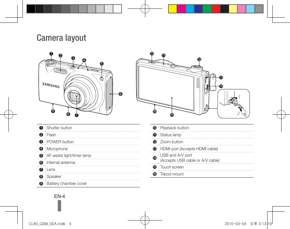 Camera layout | Samsung EC-CL80ZZBPAUS User Manual | Page 4 / 24