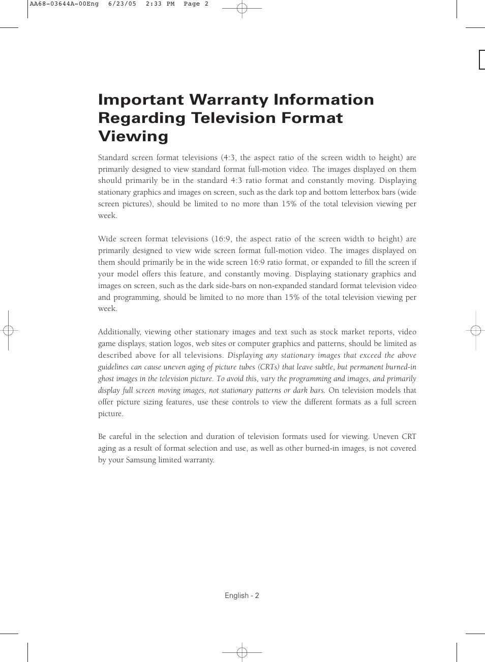 Samsung TXR2765X-XAA User Manual | Page 2 / 68