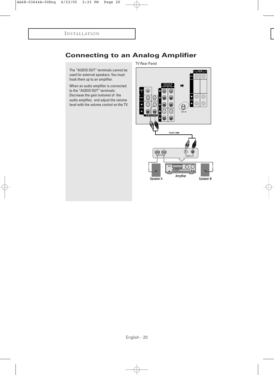 Connecting to an analog amplifier | Samsung TXR2765X-XAA User Manual | Page 20 / 68