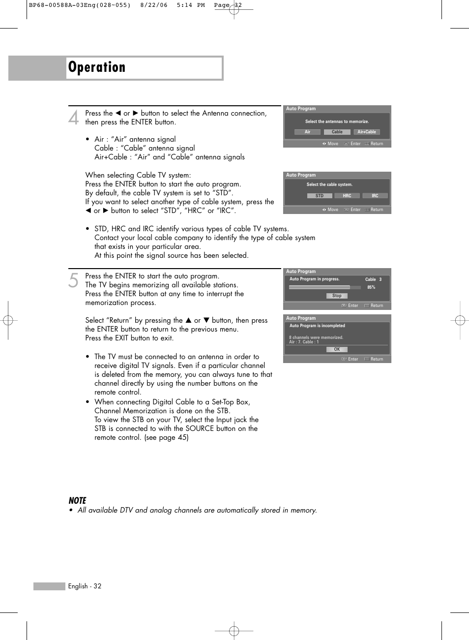 Operation | Samsung HLS5687WX-XAC User Manual | Page 32 / 132