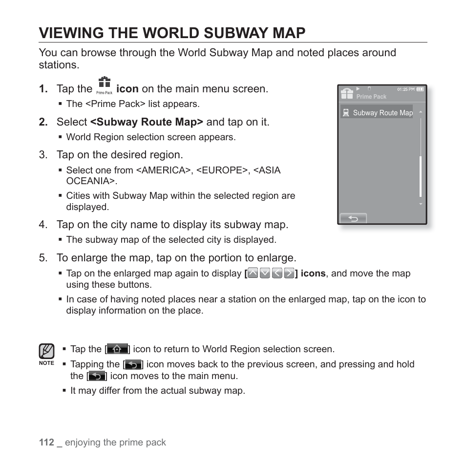 Viewing the world subway map | Samsung YP-P2JCB-XAA User Manual | Page 112 / 146