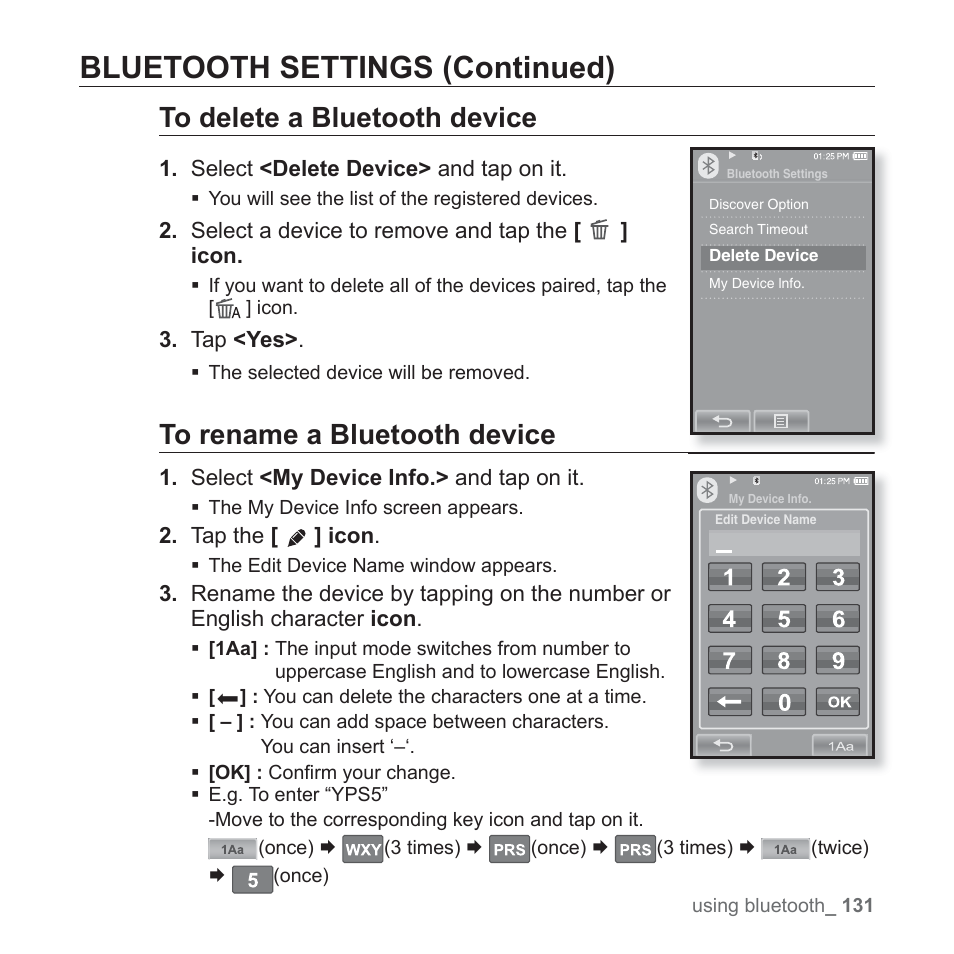 Bluetooth settings (continued) | Samsung YP-P2JCB-XAA User Manual | Page 131 / 146