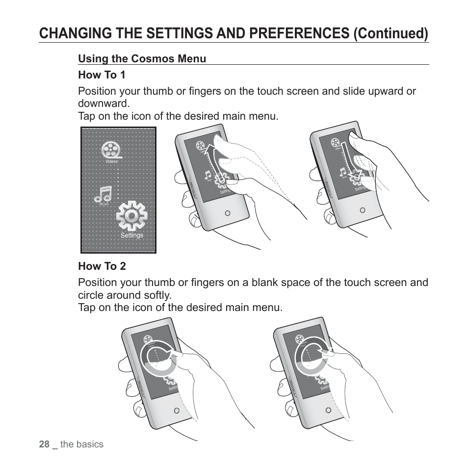 Changing the settings and preferences (continued) | Samsung YP-P2JCB-XAA User Manual | Page 28 / 146