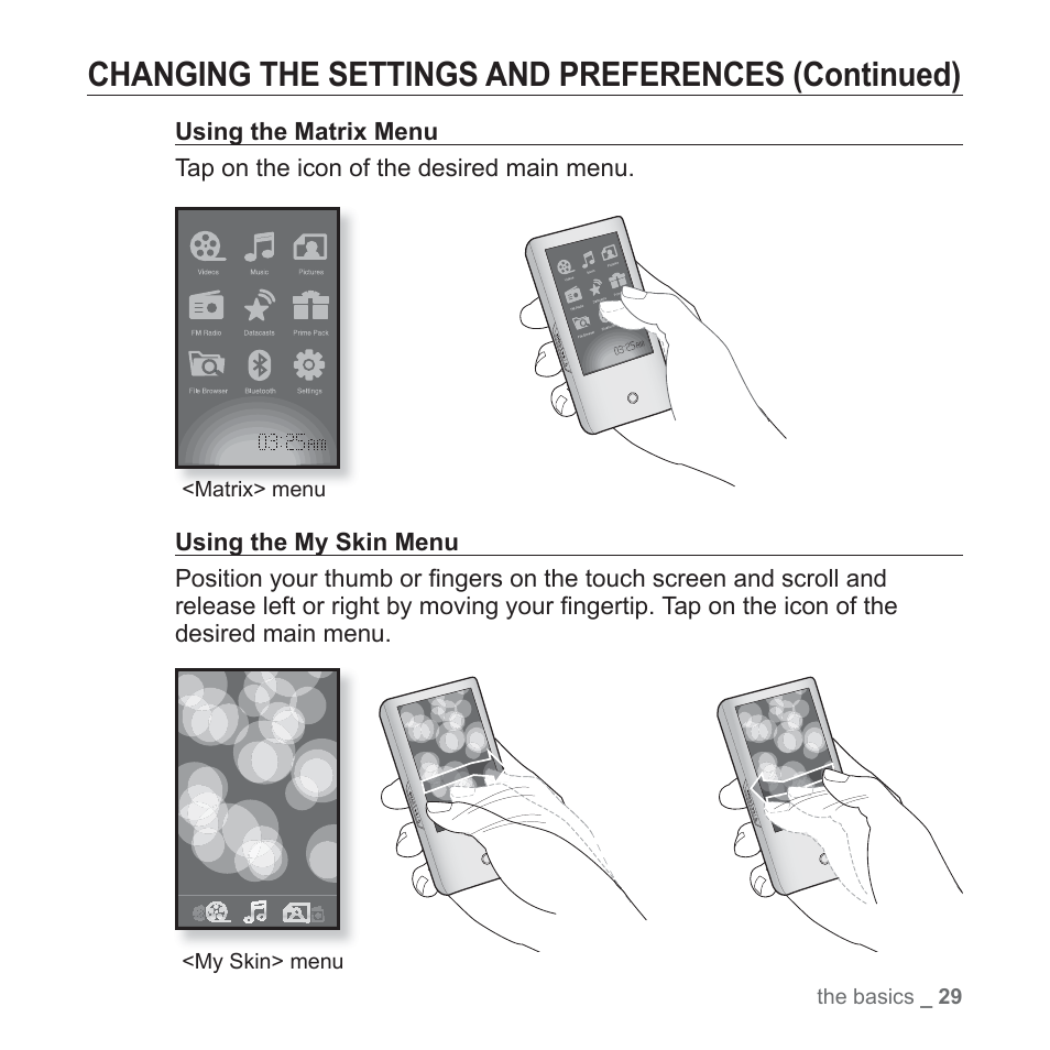 Changing the settings and preferences (continued) | Samsung YP-P2JCB-XAA User Manual | Page 29 / 146